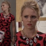 Carrie’s pink leopard print dress and crystal statement necklace on The Carrie Diaries