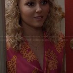 Carrie’s pink and yellow tropical print wrap top on The Carrie Diaries