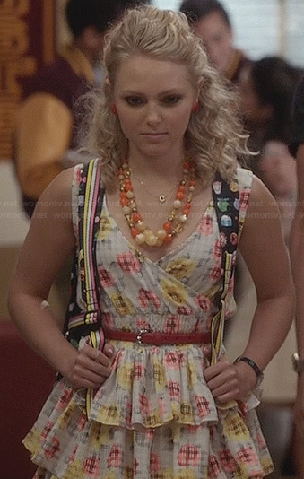 Carrie’s tiered dress with checked floral print on The Carrie Diaries