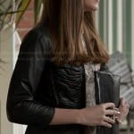 Charlotte’s leather jacket with ruched front and snake print top on Revenge