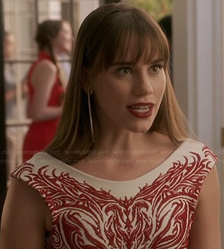 Charlotte's red and white embroidered pattern dress on Revenge