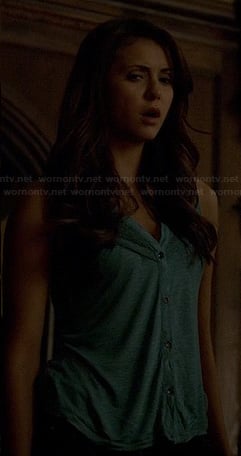 Elena's teal green button front tank top on The Vampire Diaries