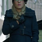 Felicity’s steel blue belted coat on Arrow