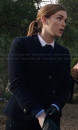 Jemma's navy blazer and peter pan collar shirt on Agents of SHIELD