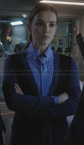 Jemma's blue striped shirt with matching tie on Agents of SHIELD