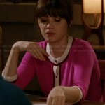 Jess’s pink cardigan with white trim on New Girl