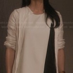 Joan’s black and white asymmetric colorblock dress on Elementary