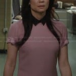 Joan’s pink short sleeve dress with collar on Elementary