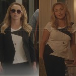 Juliette’s black and white colorblock tee and cropped back blazer on Nashville