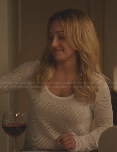 Juliette's white mesh stripe sweater on Nashville