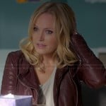 Kate’s burgundy leather jacket on Trophy Wife