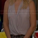 Kate’s sequin skirt and silver draped top on Trophy Wife