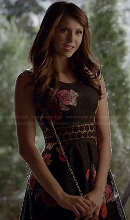 Katherine's black floral dress on The Vampire Diaries