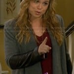 Kristin’s grey draped cardigan with leather sleeves on Last Man Standing