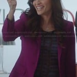 Lauren’s printed top and magenta purple blazer on The Crazy Ones