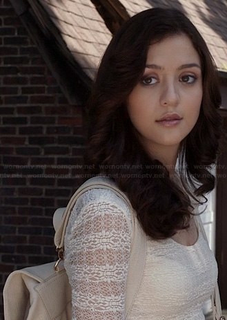 Maggie's white lace longsleeve crop top on The Carrie Diaries