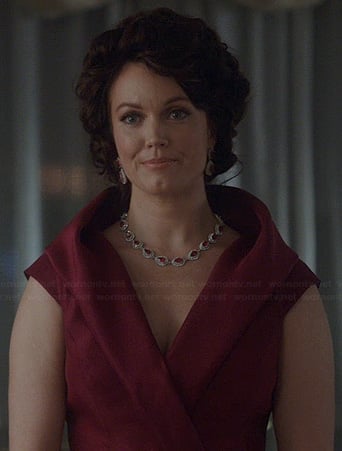 Mellies burgundy wrap style gown on Scandal