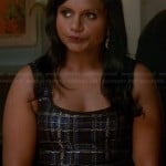 Mindy’s blue and metallic check print dress on The Mindy Project