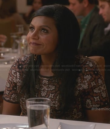 Mindy's brown floral dress on The Mindy Project