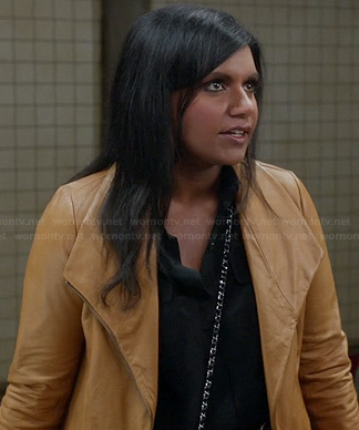 Mindy's tan leather jacket on The Mindy Project