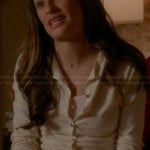 Rachel’s white cardigan with gold heart buttons on Glee