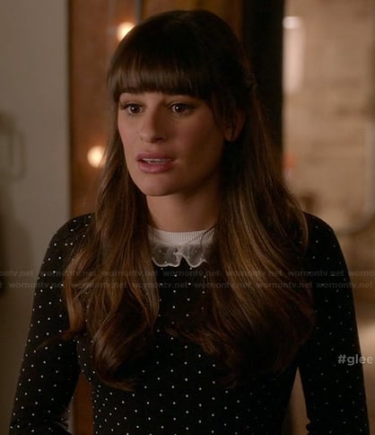 Rachel’s black polka dot sweater with lace collar on Glee