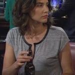 Robin’s grey henley tee with leather trim on How I Met Your Mother