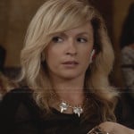 Samantha’s black mesh crop top and crystal spike necklace on The Carrie Diaries