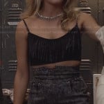 Samantha’s fringed crop top and acid wash denim skirt on The Carrie Diaries