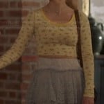 Scarlett’s yellow floral print crop top and tiered skirt on Nashville