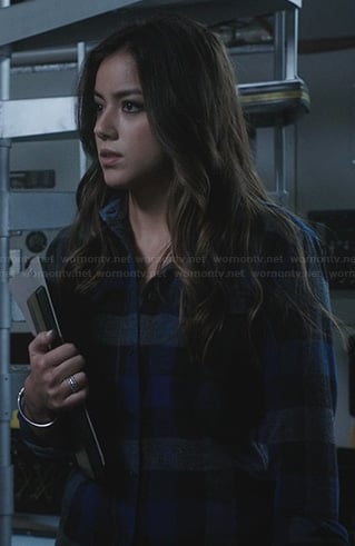 Skye’s grey and blue gingham check flannel shirt on Agents of SHIELD