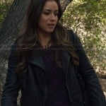 Skye’s purple long sleeve top and leather jacket on Agents of SHIELD