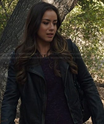 Skye's purple long sleeve top and leather jacket on Agents of SHIELD