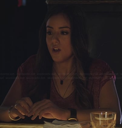 Skye's red roll sleeve tee on Agents of SHIELD