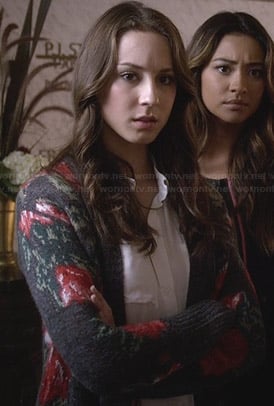 Spencer's grey rose print cardigan on Pretty Little Liars