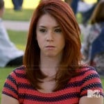 Tamara’s red and blue striped eyelet dress on Awkward