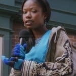 Tamra’s embroidered sleeve jacket on The Mindy Project