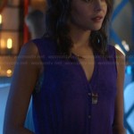 Thea’s purple sleeveless button front top on Arrow