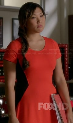 Tina’s red and black colorblock dress on Glee