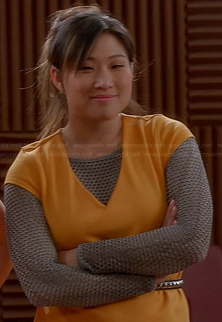 Tina's orange v-neck dress on Glee