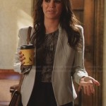 Zoe’s black lace dress, grey jacket and feather necklace on Hart of Dixie