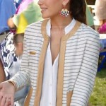 Zoe’s striped leather trim jacket and pink and gold circular earrings on Hart of Dixie