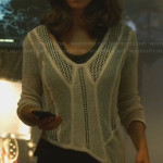 Alex’s white mesh panel asymmetric sweater on Nikita