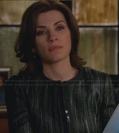 Alicia's black textured jacket on The Good Wife