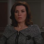 Alicia’s grey tweed jacket with foldover collar on The Good Wife