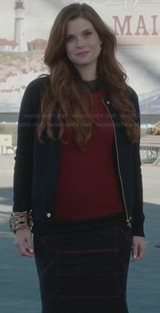 Ariel's burgundy sweater with leather collar and check skirt on Once Upon a Time