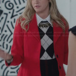 Kelsi’s (Ashley Tisdale) argyle sweater, checked skirt and red coat on The Crazy Ones