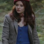 Belle’s brown checked blazer with blue leather collar and red bow beret on Once Upon a Time