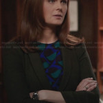 Brennan’s blue and green spot print top on Bones