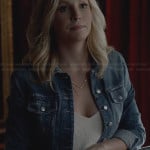 Caroline’s denim jacket and chevron chain necklace on The Vampire Diaries